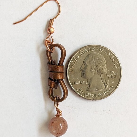 Southwestern Mauve Pink Moonstone Copper Knot Dangle Earrings - Picture 2 of 2